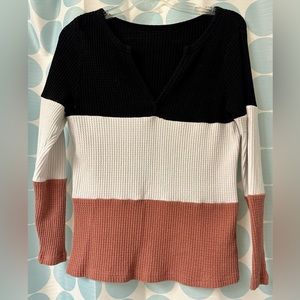 Long John style long sleeve shirt, Black/White/Pink, Size M